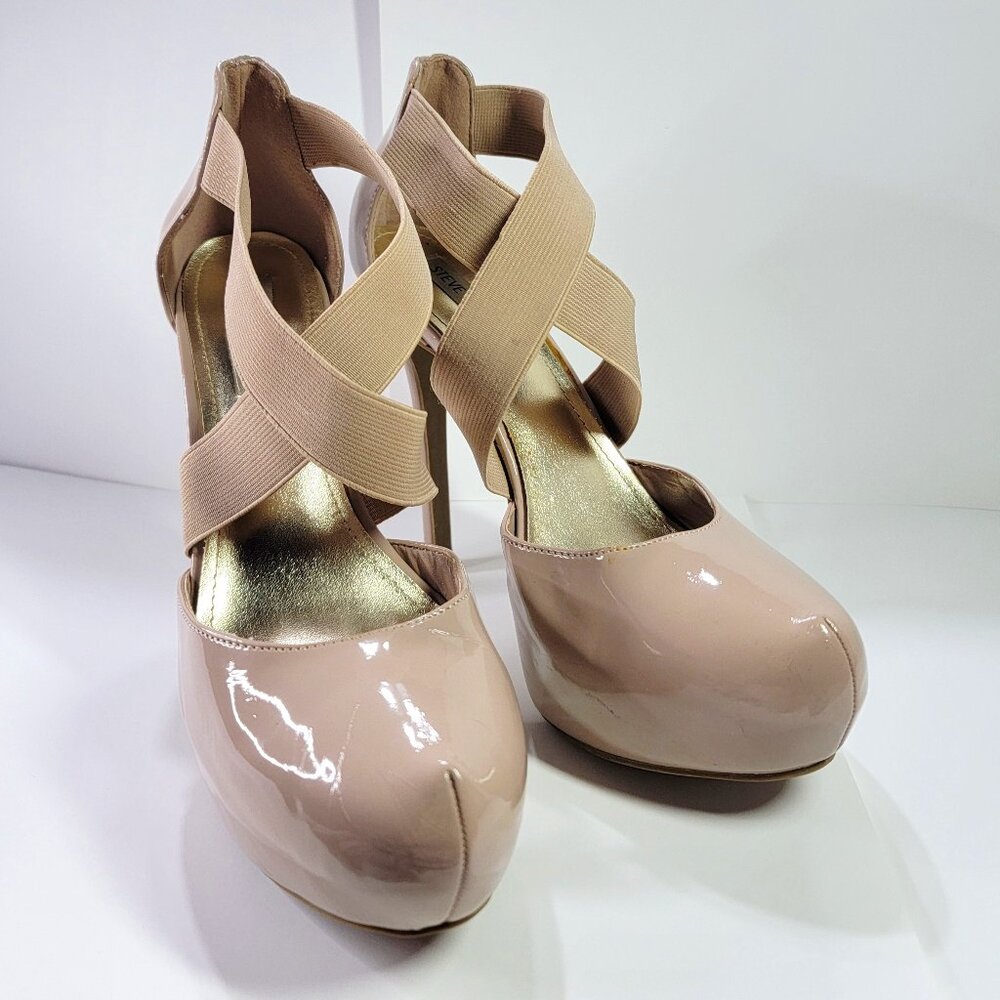 Steve Madden "Naimaa" Nude Patent Platform Stiletto Pumps, Size 8.5